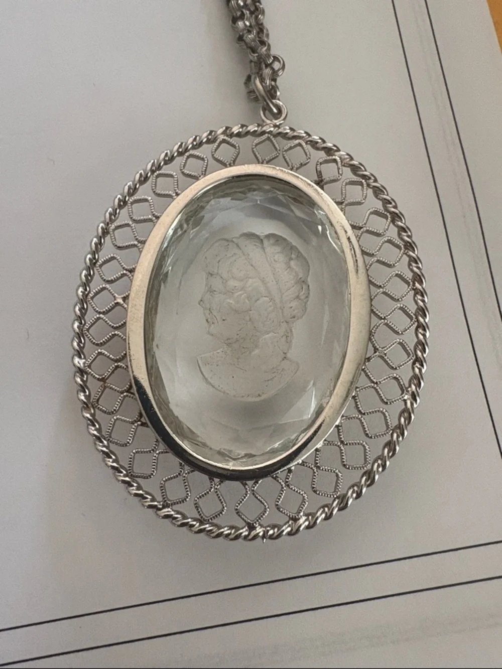 Whiting & Davis Silver-Tone Cameo Pendant Necklace - Picture 5 of 5